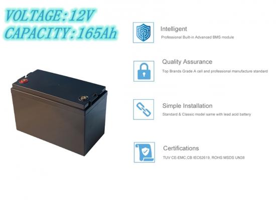 Super High Output Lithium Battery Deep Cycle 12V 165Ah Lifepo4 Battery Pack For Marine Automobile Starting Energe Storage System